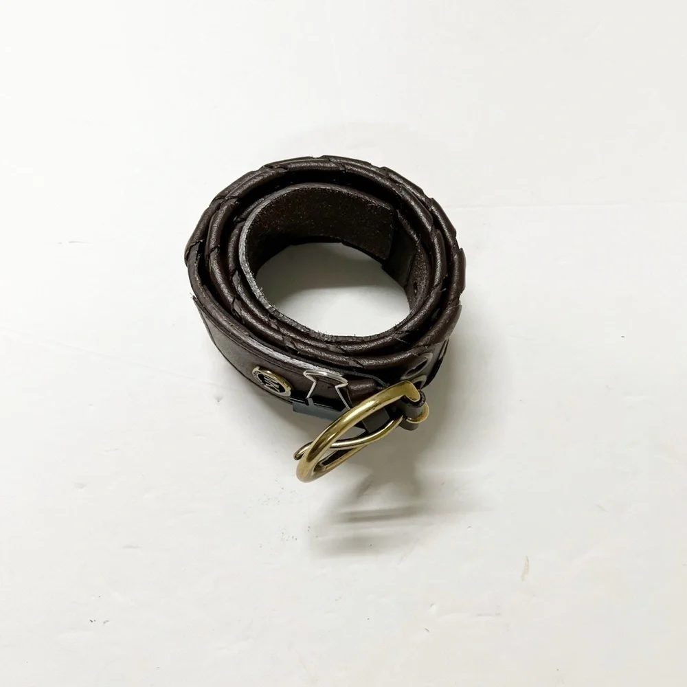 Michael Kors Womens Vintage Dark Brown Wrapped Gold Grommet Leather Belt Size M